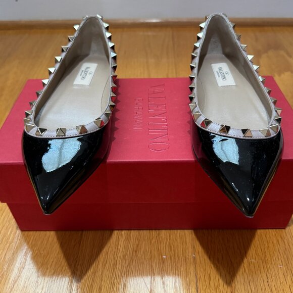 Valentino Rockstud Accents Leather Flats - Black Patent Leather - Picture 3 of 6